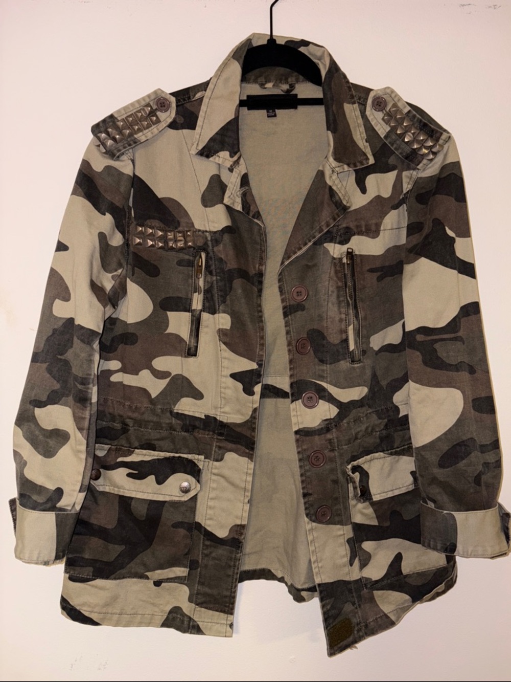 English Rose Military-Style Utility Jacket - Olive Camo